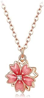 Lobster Clasp Spinning Cherry Blossom Pendant Necklace; Rose Gold Plated Cubic Zirconia Gem; Ideal Gift for Women & Girls; Cherry Petal Design