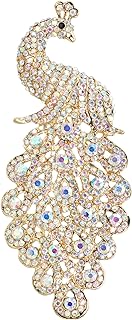 Gyn&Joy Gold-Tone Art Gorgeous Peacock Austrian Crystal Rhinestone Brooch Pins 5 Inch BZ055
