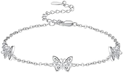 Women's Celtic Knot Sterling Silver Bracelet with Rolo Chain and Lobster Claw Clasp Featuring Zircon Gemstone - Palpitate Butterfly Design