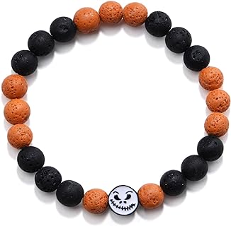 Spring Ring Clasp Ghost Bead Bracelet and Pendant Set with Natural Stone, Volcanic Lava Rock Beads, Energy Crystal Protective Jewelry for Women and Men - Ideal Birthday Gift for Girlfriend