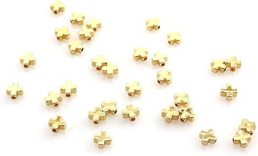 Spacer Bead 20PCS Cross Shaped 24K Gold Plated Metal Beads Loose Bead for Jewelry Making Bracelets Necklace DIY Craft Work 6x6x3mm
