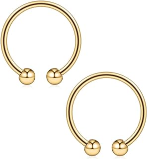 Ruifan 316L Surgical Steel Non-Piercing Fake Faux Clip On Septum Nose Hoop Ring Body Jewelry Piercing Unisex 20 Gauge 5/16"(8mm) 2-6PCS