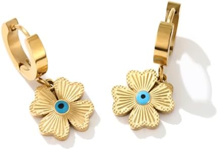 18K Gold-Plated Clover/Star/Heart/Oval Huggie Earrings, Stainless Steel Drop Dangles for Women and Girls, Designed for All Occasions