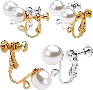 12-Piece Clip-on Earring Converters with Imitation Pearl and Brass for Non-Pierced Ears, Screw Clip Design
