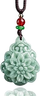 Prosperity Flowers Pendant Jade Choker Necklace with Rope Chain for Women, Hand-Carved Design, Natural Jade Gem, Ideal Gift for Special Occasions