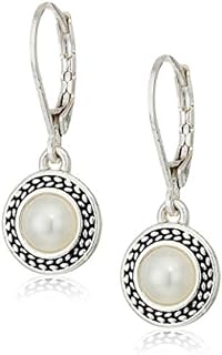 Napier Women's Elegant Silvertone and White Pearl Drop Earrings with Secure Leverback Closure