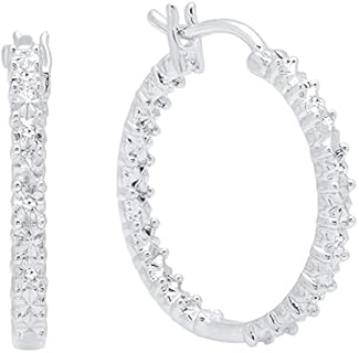 Dazzlingrock Collection Round White Diamond Illusion Set Huggies Hoop Earrings for Women (0.06 ctw, Color I-J, Clarity I2-I3) in 925 Sterling Silver