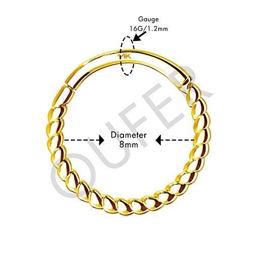 Helix Earring Hoop 14K Solid Gold Daith Tragus Helix Cartilage Earring 16G Septum Piercing Hinge Segment Rings Hoop