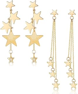 2 Pairs Star Dangle Earrings for Women Star Long Tassel Earrings for Girls Lightweight Star Drop Earrings Jewelry