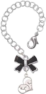 Squirrel Heart Charm Bracelet with Lobster Clasp, Black Bow Design for Tumbler Lovers, Enamel & Metal