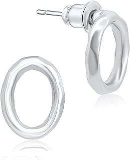 Artie Aura Matte Wavy Oval Stud Earrings - Original Rhodium Plated Nickel-Free Earring - Hypoallergenic Lightweight Jewelry