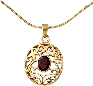 NOVICA Handmade Gold Vermeil Garnet Choker Necklace Golden Jewelry .925 Sterling Silver Plated Red Pendant India Birthstone 'Golden Goddess'