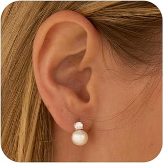 14K Gold Plated Small Pearl Stud Earrings with Push Back Clasp for Women, Hypoallergenic Brass, Dainty Freshwater Pearl Design