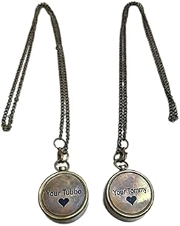 Antique Topaz-Adorned Brass Compass Locket Necklace with Engraved Back, Perfect Gift for Loved Ones, Set of 2