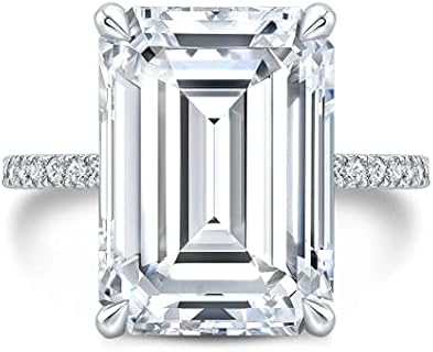 9ct Emerald Moissanite Sterling Silver Engagement Ring and Wedding Set for Her, Antique Halo-Setting Design