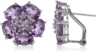 Silvershake Natural Gemstone White Gold Plated 925 Sterling Silver Flower Cluster Omega Clip Post Earrings Jewelry for Women