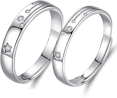 MIKAMU Couple Rings 925 Sterling Silver Adjustable Open meteor shower Rings Engagement Pair Rings Rings for Men Rings for Women Wedding Promise Engagement Anniversary Ring