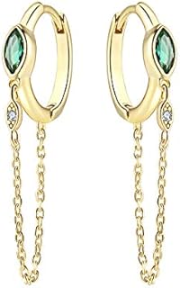 JIANGYUE Dainty Fashion Tassel Chain Drop Dangle Small Hoop Earrings for Women Girls with Cubic Zirconia 18K Gold Plated Simple Huggie Earrings