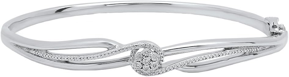 Dazzlingrock Collection 0.04 Carat (ctw) Round Cut White Diamond Ladies Twisted Bangle Bracelet, Sterling Silver