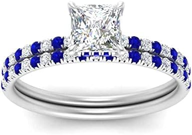 Exquisite Sterling Silver Princess Cut Sapphire Engagement Rings with Rhinestone and Crystal Accents - Available in US Sizes 4 to 12