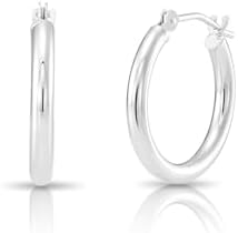 10K White Gold Classic Shiny Polished Hoop Earrings, Plain Round Gold Hoops, Gold Earrings for Women and Men, 10K Real Gold