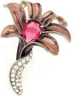 Pin Clasp Vintage Orchid Brooch, Cubic Zirconia Stones, Perfect for Nature Lovers, Domed Teardrop Lily Design