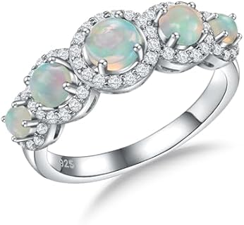 Women's Opal & Amethyst Turquoise Engagement Ring in 925 Sterling Silver - Art Deco Design Statement Cocktail Promise Ring Size 6-10