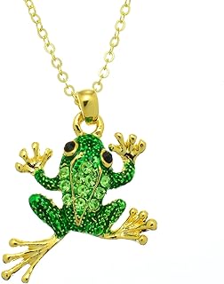 Green Crystal Frog Pendant Necklace with Elegant C-Link Chain and Secure Lobster Clasp