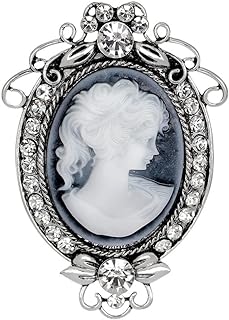 SOIMISS Enamel Cameo Brooch, Victorian Inspired Stainless Steel Antique Pin with Lobster Claw Clasp and Vintage Rhinestone Design for Women's Fashion Scarves