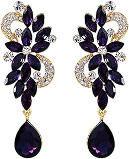 BriLove Women's Bohemian Boho Crystal Flower Wedding Bridal Chandelier Teardrop Bling Dangle Earrings