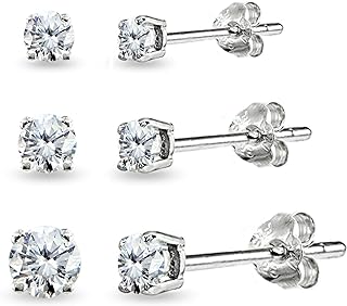 Stud Earrings for Women, Birthstone Earrings, Genuine or Synthetic Gemstone, 3-4-5mm Round Stud Earrings Set, Jewelry Set, Cartilage Earrings, Earrings for Men, Earrings Stud, Sterling Silver Earrings
