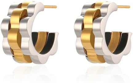2-Tone Open Hoop Earrings for Women 18K Gold Plated Twisted/Watch Band/C-shaped/Flower Hoops Lightweight Hypoallergenic Jewelry