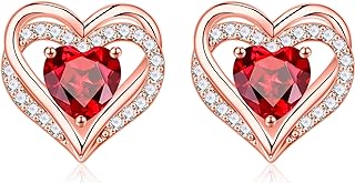 925 Sterling Silver Push Back Alexandrite Heart Stud Earrings for Women and Teen Girls