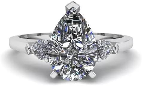 SLIACETE Women's Dazzling 3ct Pear Moissanite Three Stone Engagement Ring - Crafted with Sterling Silver - Available in 10K, 14K, 18k Gold Options