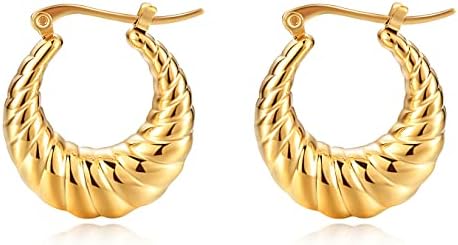 MYNENEY Croissant Earrings Twisted Round Hoop Earrings Chunky Hoop Earrings Silver/Gold Post Earrings Huggies for Women and Girl Gift for Her (Croissant Hoop-Gold)