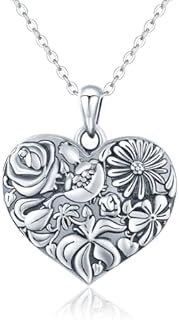 Cameo Sunflower Heart Locket Necklace 925 Sterling Silver Heart Locket Necklace That Holds Pictures Photo Keep Memorial Necklaces Jewelry Gifts for Women Christmas Birthday Gift