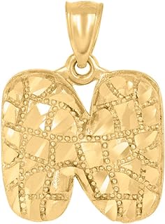 10k Yellow Gold Unisex Letter Name Personalized Monogram Initial Alphabet N Nugget Charm Pendant Necklace Measures 16.2x22.6mm Wide Jewelry for Women