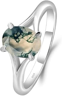 Sterling Silver S925 Ring with Split Shank Design and Oval Amethyst for Women - Lake Superior Agate Engagement Promise Ring