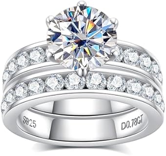 Moissanite Wedding Rings Bridal Sets, 4.48CTTW D Color VVS1 Round Cut 925 Sterling Silver Engagement Rings Wedding Band for Women