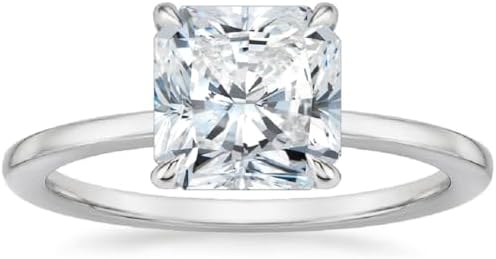 Generic Moissanite Ring for Women Radiant Cut Hidden Halo Engagement Ring 2 Carat Promise Gifts for Her Pave Rings, White