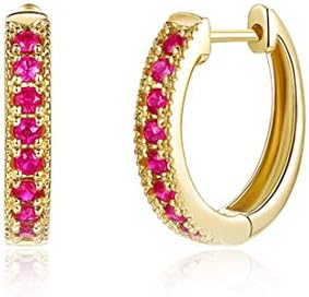 Carleen 14K Solid Yellow Gold Hoop Earrings 0.42cttw Genuine Ruby Sapphire Birthstone Earrings Huggie Cartilage Valentines Day Gifts Birthday Gifts for Women Fine Jewelry 1/2" (13mm)