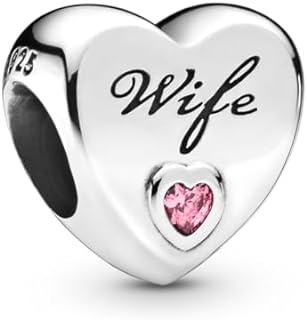 Wife Love Heart Charm Bracelet with Sterling Silver Chain & Cubic Zirconia Gems for Women, Compatible with PANDORA Moments - Elegant Mother's Day Gift