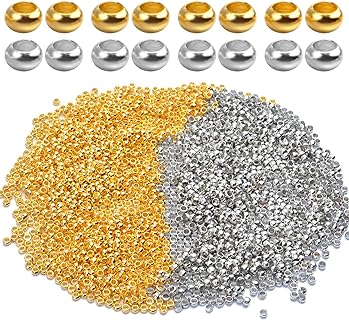 2000pcs Crimp Beads Positioning Beads Mini Spacer Beads for Jewelry Bracelet Making,Silver & Gold 2x2x1mm Hole1.2mm