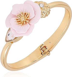 Charming Pink Glass Flower Goldtone Bracelet with Hinge Clasp for Women, GUESS Statement Floral Design
