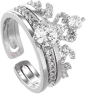 Deluxe Dual-Set Crown Engagement Ring with Cubic Zirconia for Women - Versatile 14k White Gold Plated Princess Crown Design