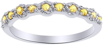 AFFY Round Cut Simulated Citrine Fashion Band Ring in 14k Solid Gold