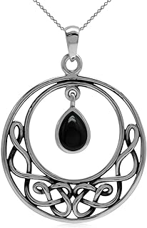Silvershake Genuine Black Onyx 925 Sterling Silver Celtic Knot Drop Dangle Pendant with 18 Inch Chain Necklace