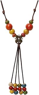 Colorful Ceramic Beads Leaf Flower Heart Lariat Long Necklace Boho Ethnic Style Hippie Vintage Jewelry