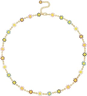 Charming Daisy Flower Gold-Plated-Brass Necklace with Cable Chain and Secure Lobster-Claw Clasp for Women and Girls