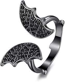 Black Bat Ring Gothic Black Stone Rings for Women Goth Adjustable Halloween Black Gold Jewelry Gifts